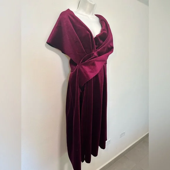 Velvet Bare Shoulder Midi Dress in Berry - Picture 5 of 11